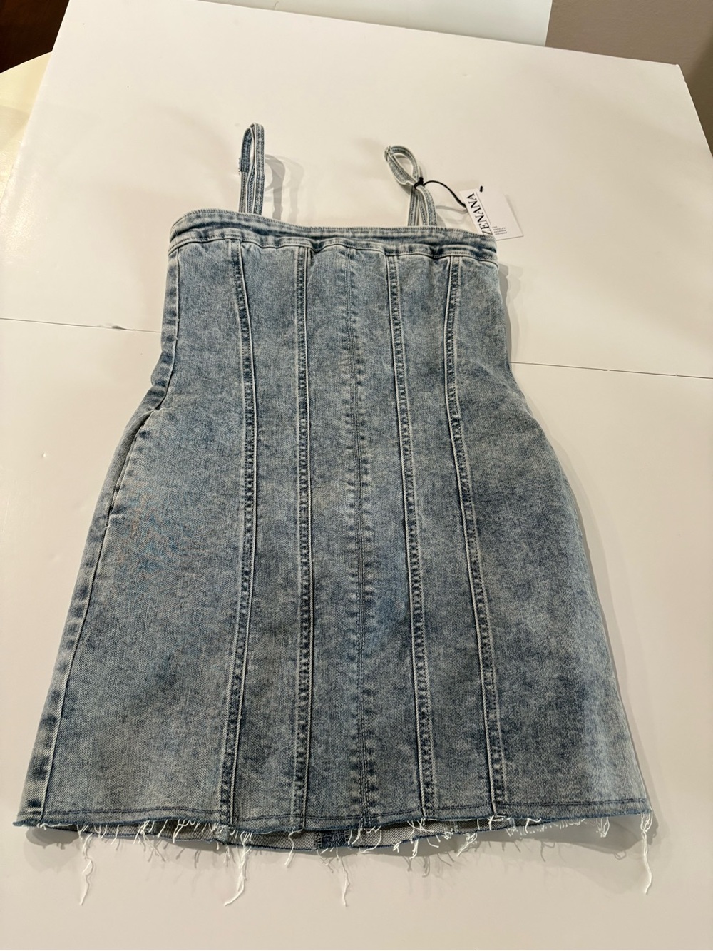 New Zenana Light Blue Acid-Wash Denim Mini Dress w/ Adjustable Straps & Pockets